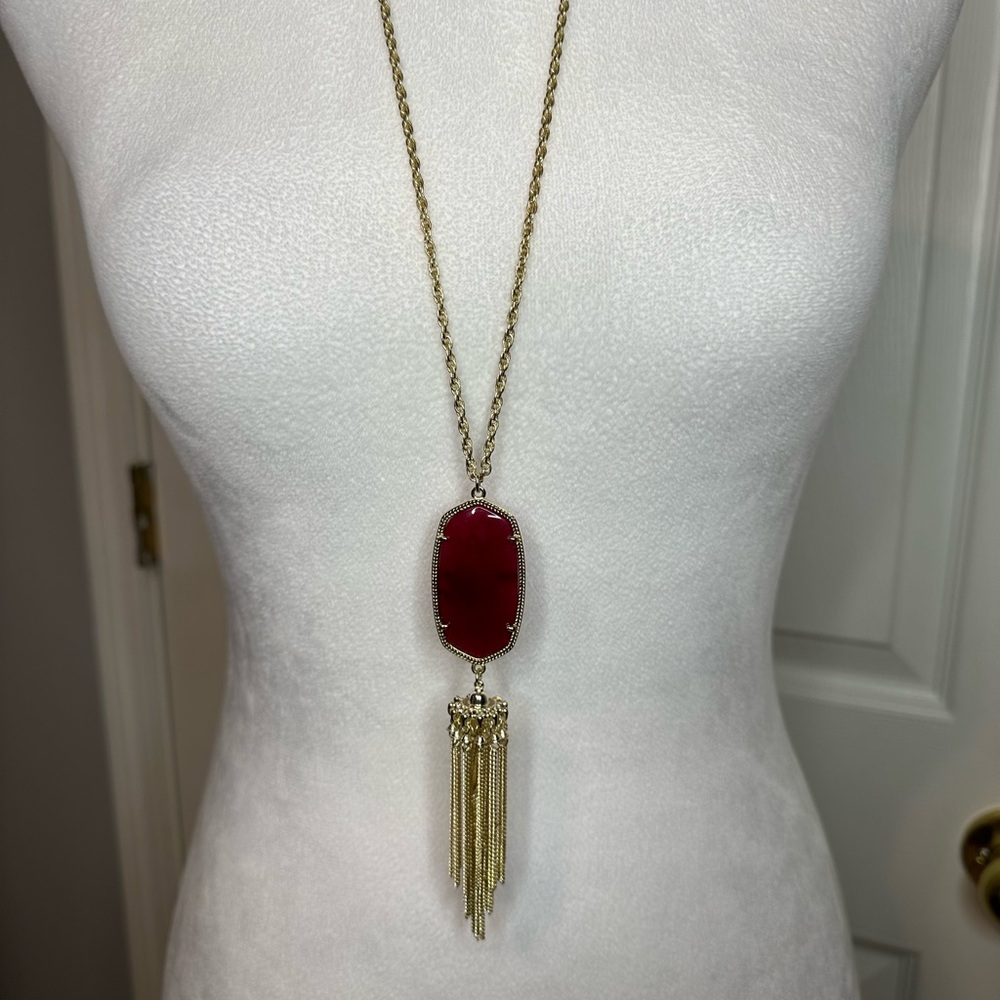 Kendra Scott Rayne Necklace Gold and Maroon